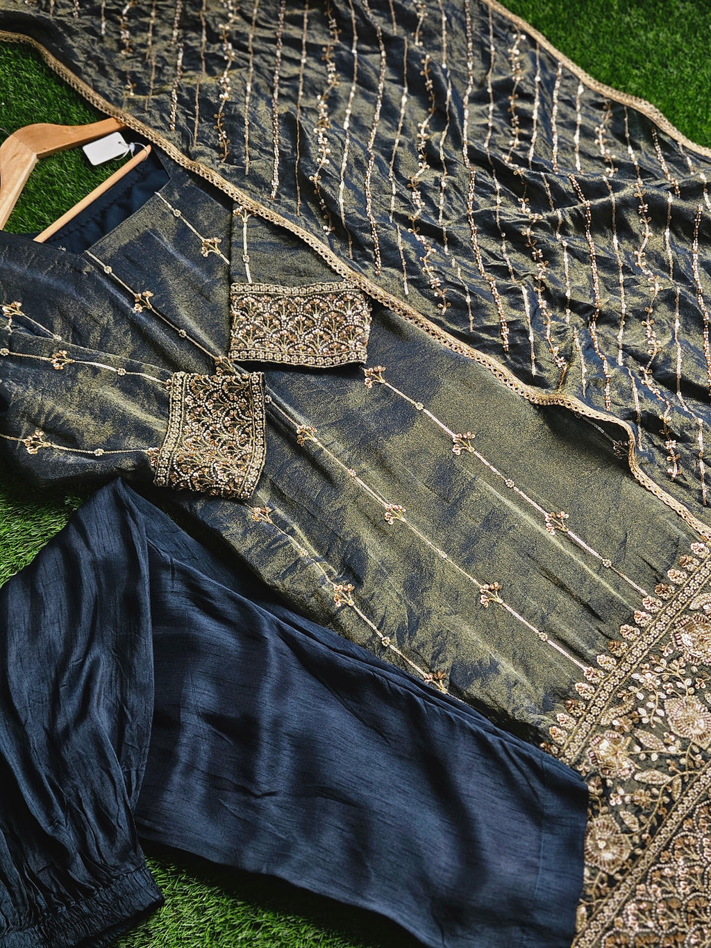 Midnight Blue and Gold Embroidered Ensemble