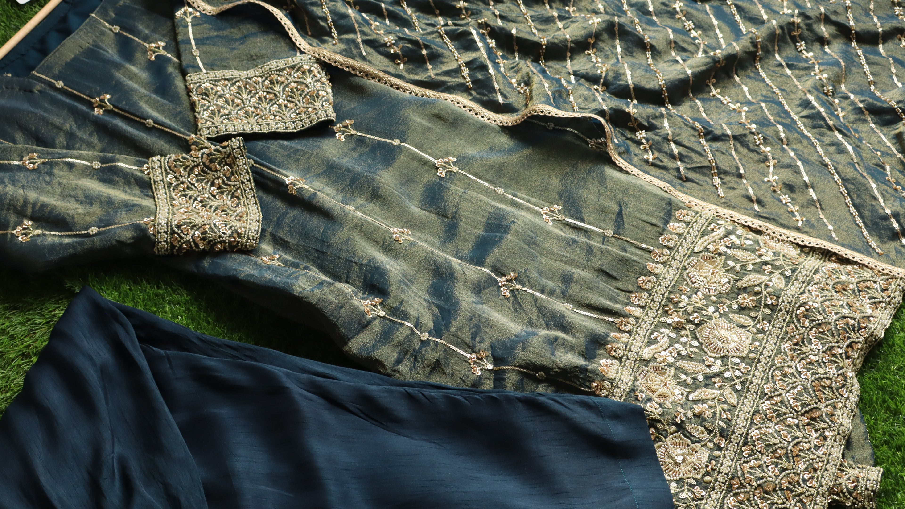 Midnight Blue and Gold Embroidered Ensemble