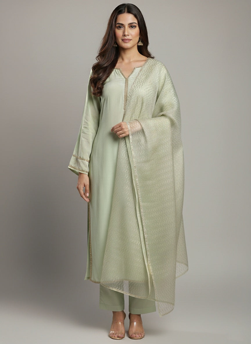 Soft Glow Pastel Green Suit with Organza Dupatta