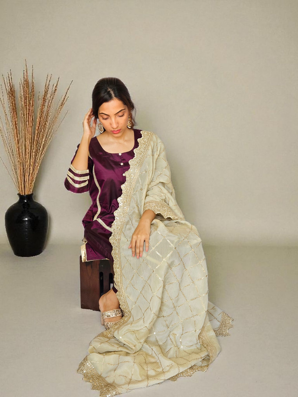 Deep Plum & Gold Suit