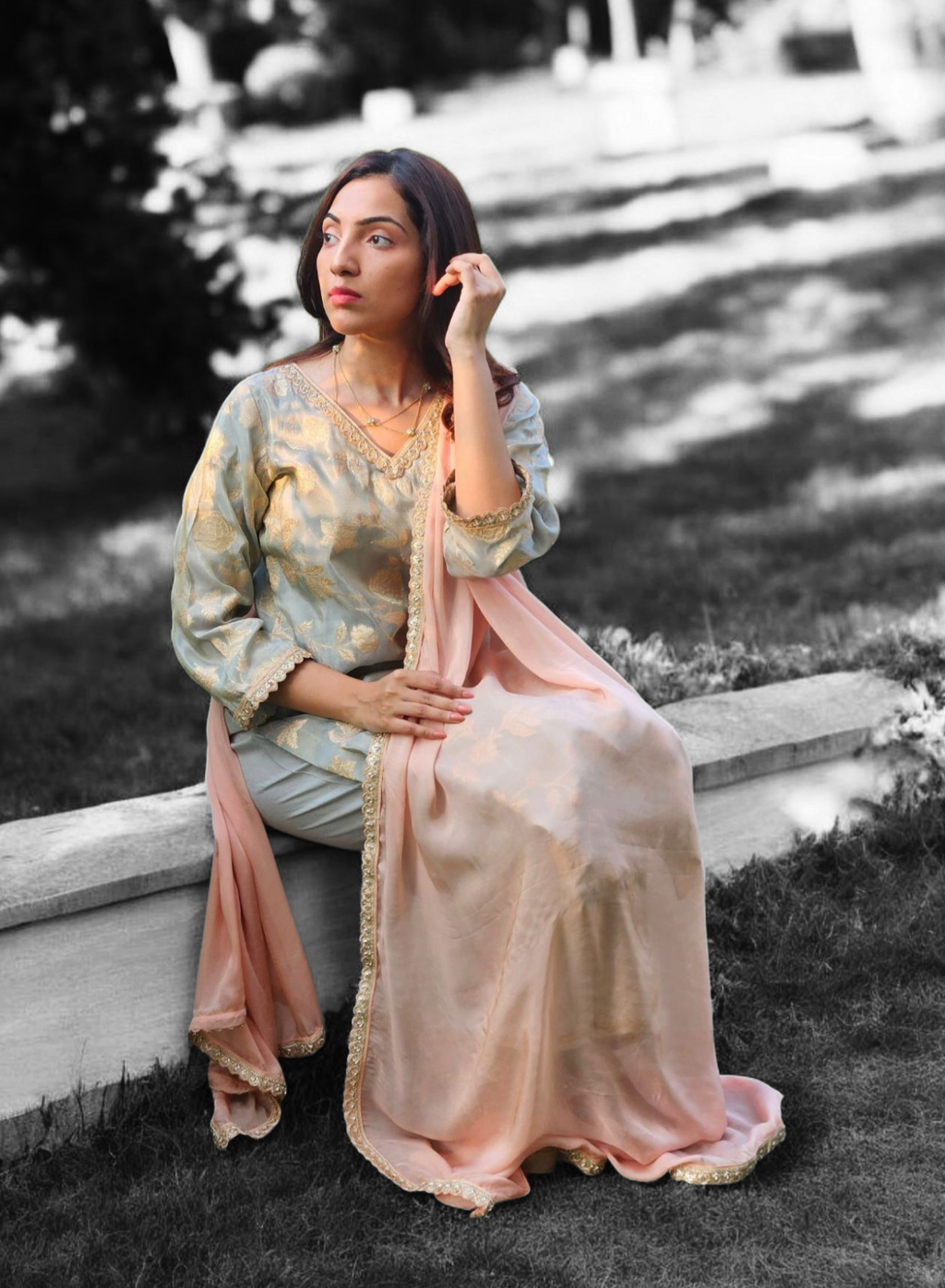 Serene Blue and Peach Banarasi Silk Festive Edit