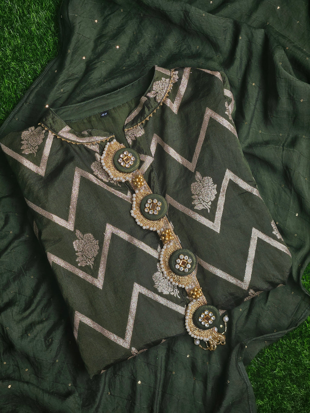 Emerald Green Brocade Silk Set