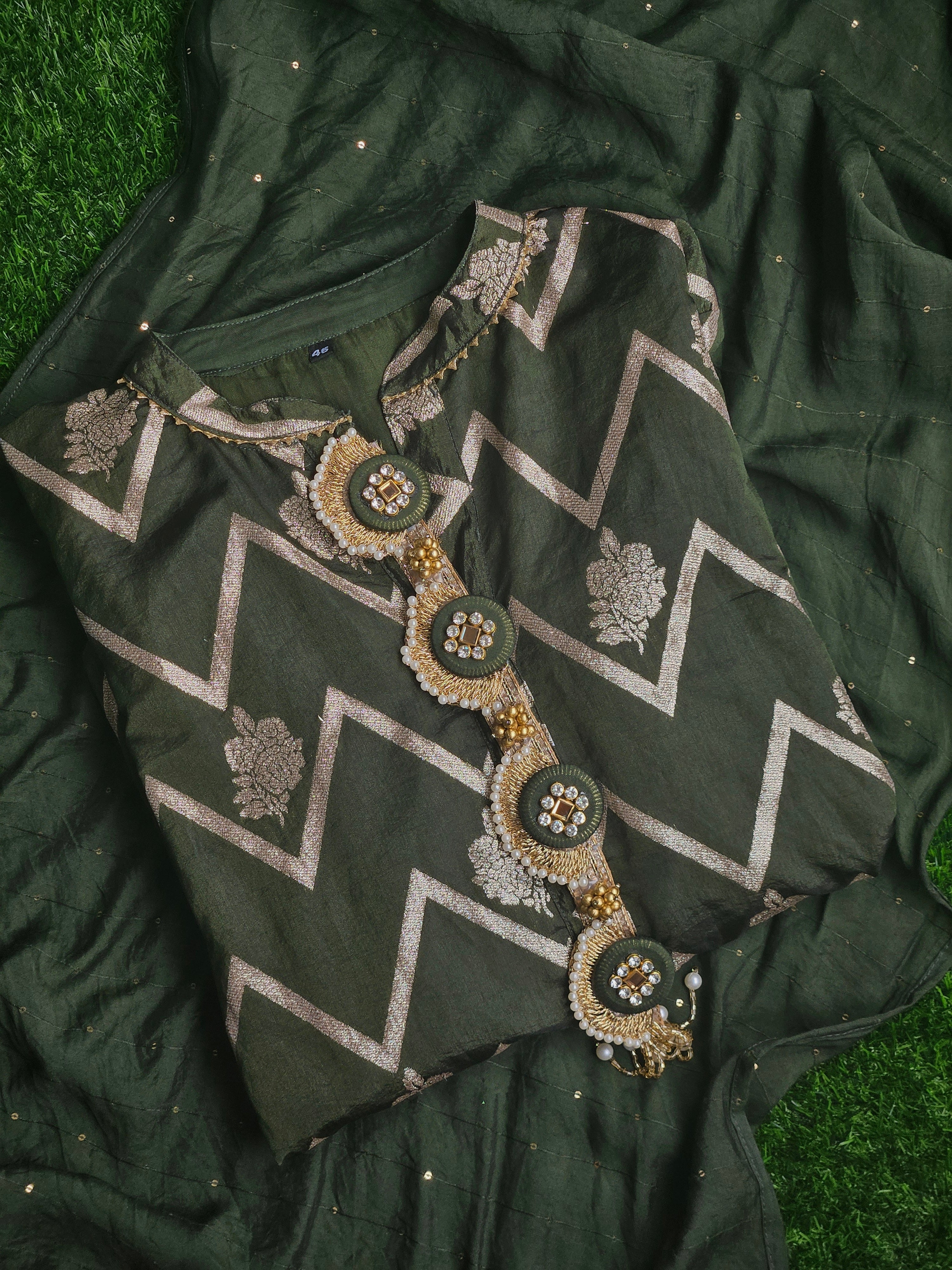 Emerald Green Brocade Silk Set