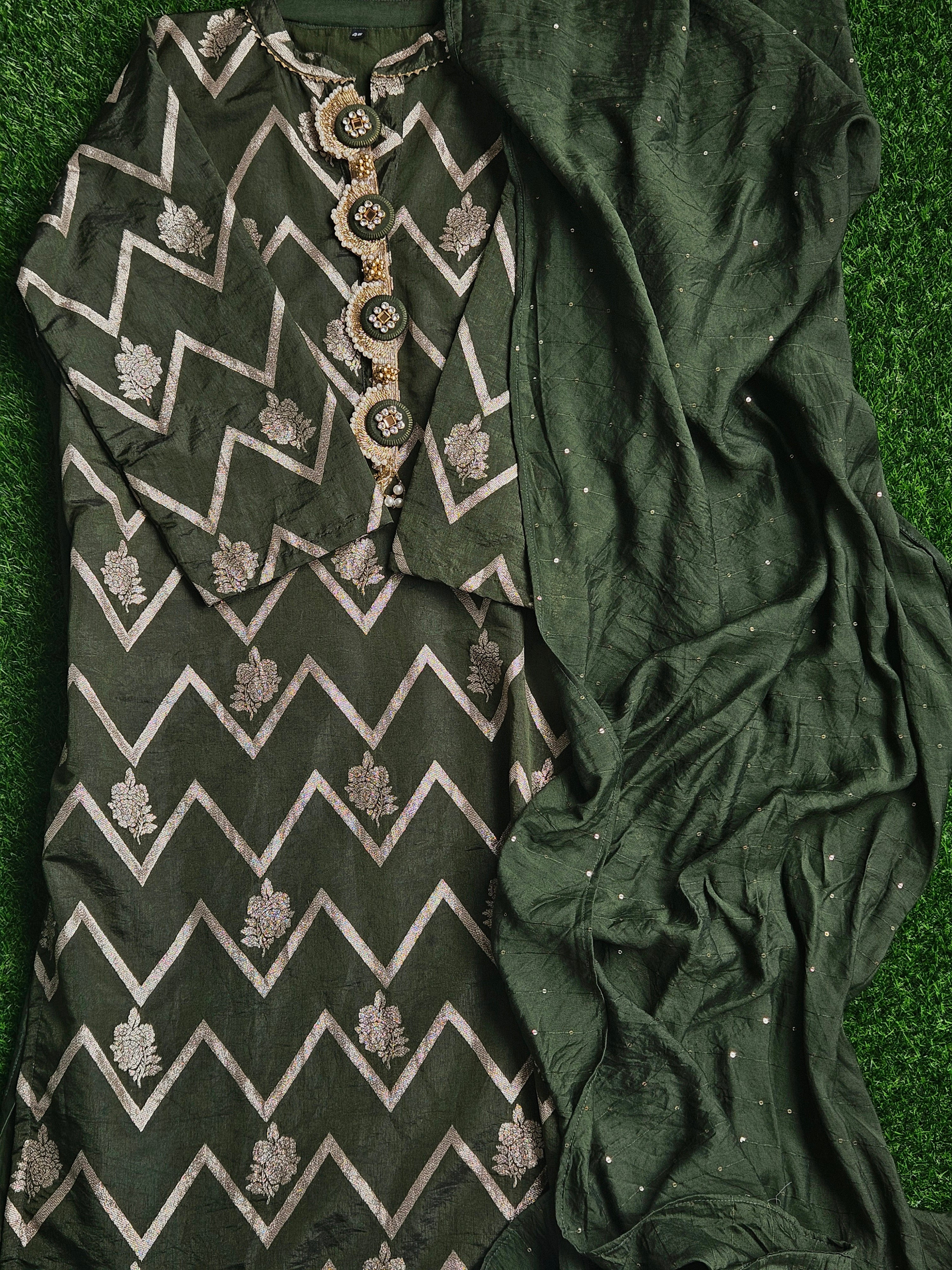 Emerald Green Brocade Silk Set