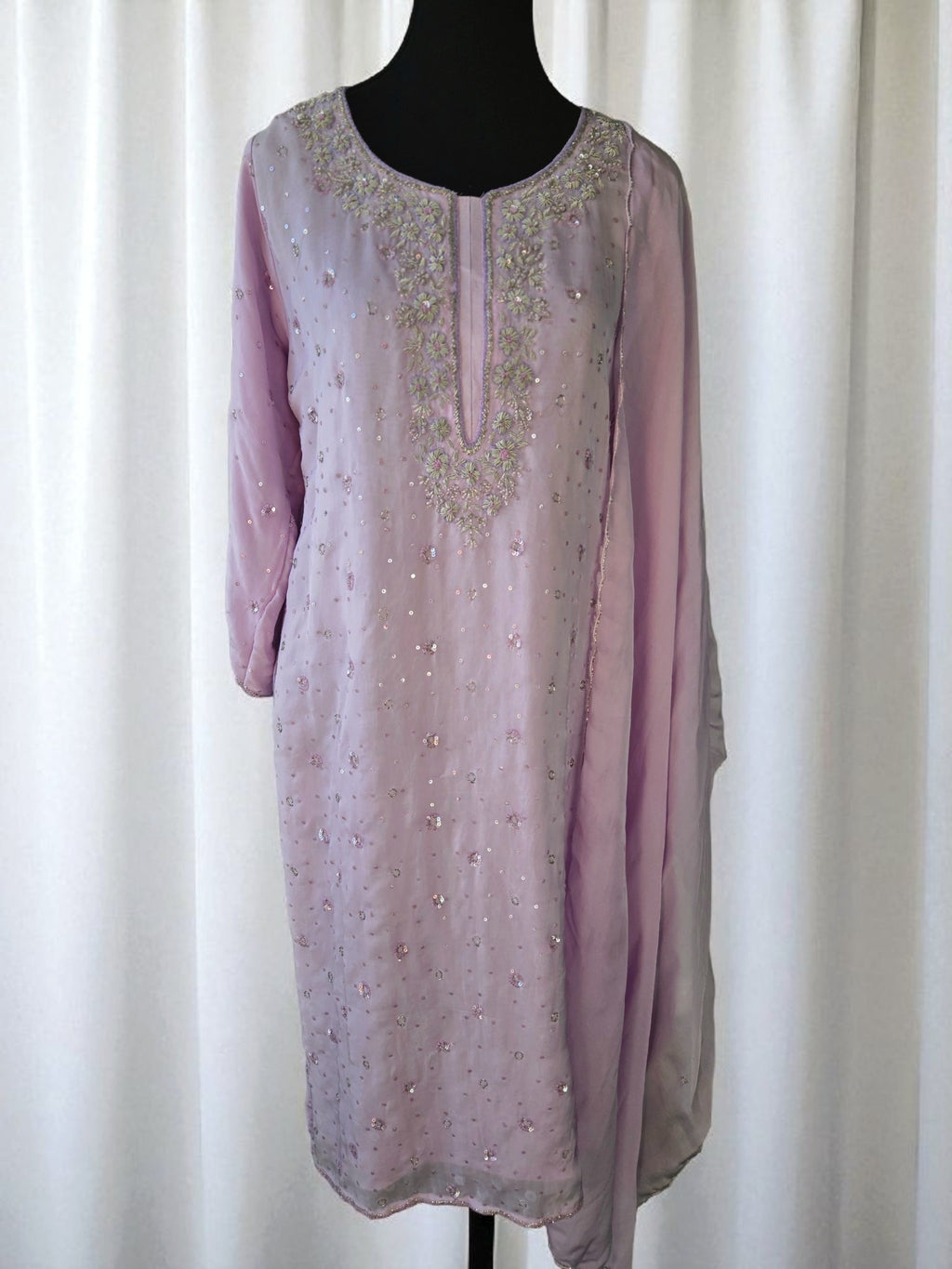 Lilac Embroidered Organza Suit