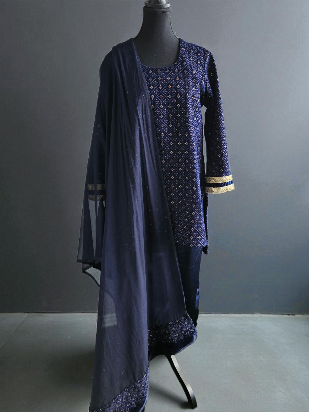 Navy Blue Velvet Set