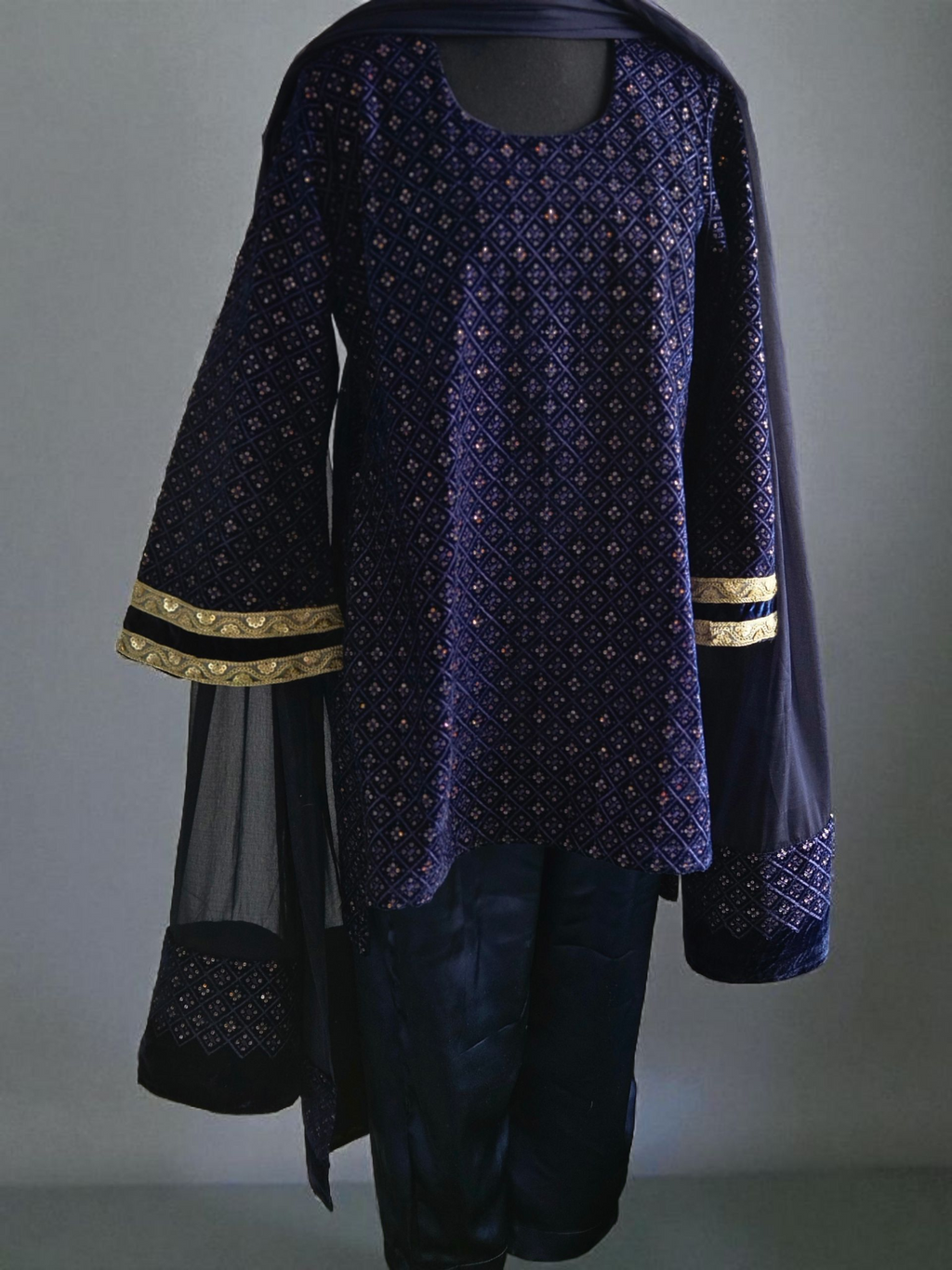 Navy Blue Velvet Set