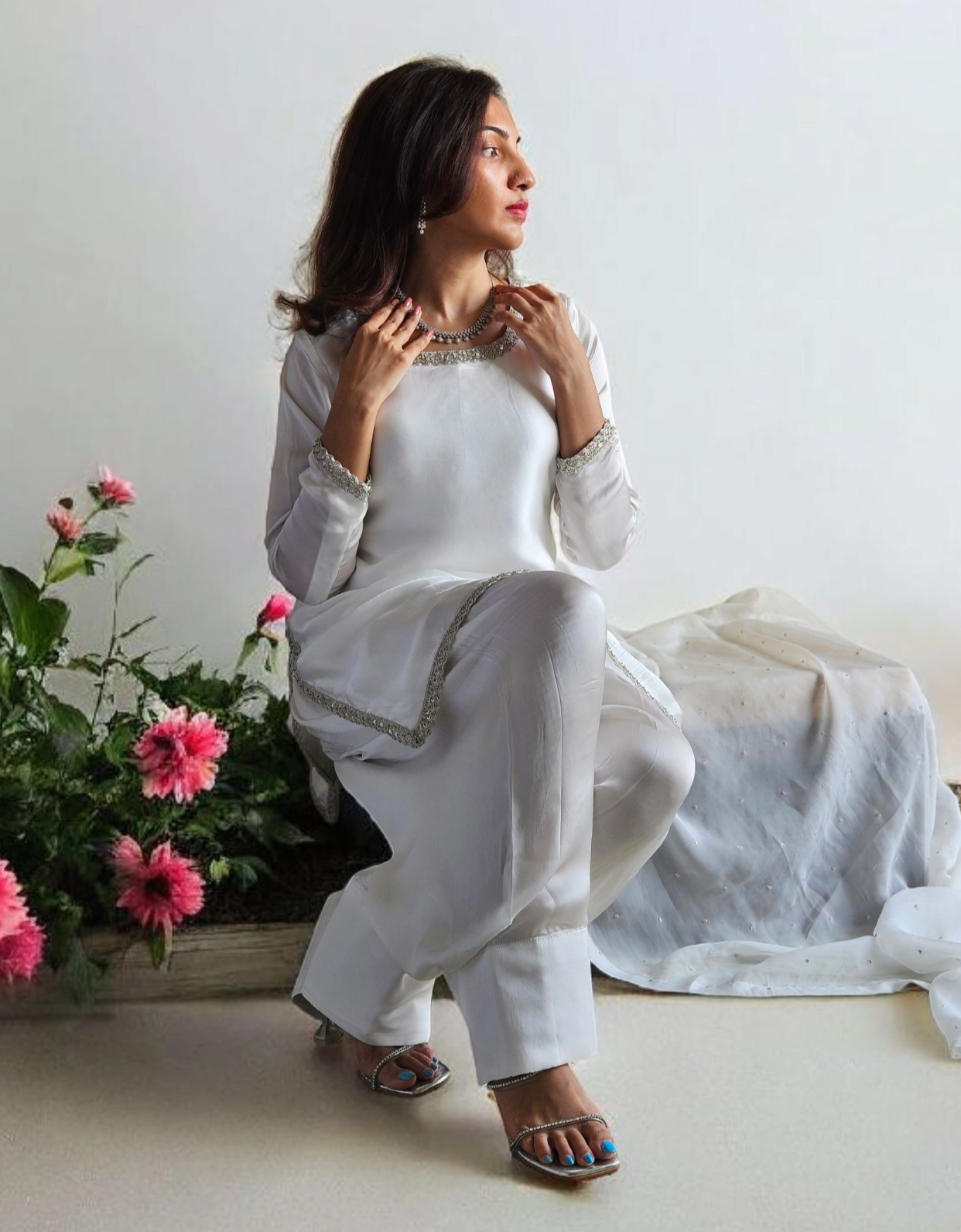 Serene All-white Farshi Ensemble