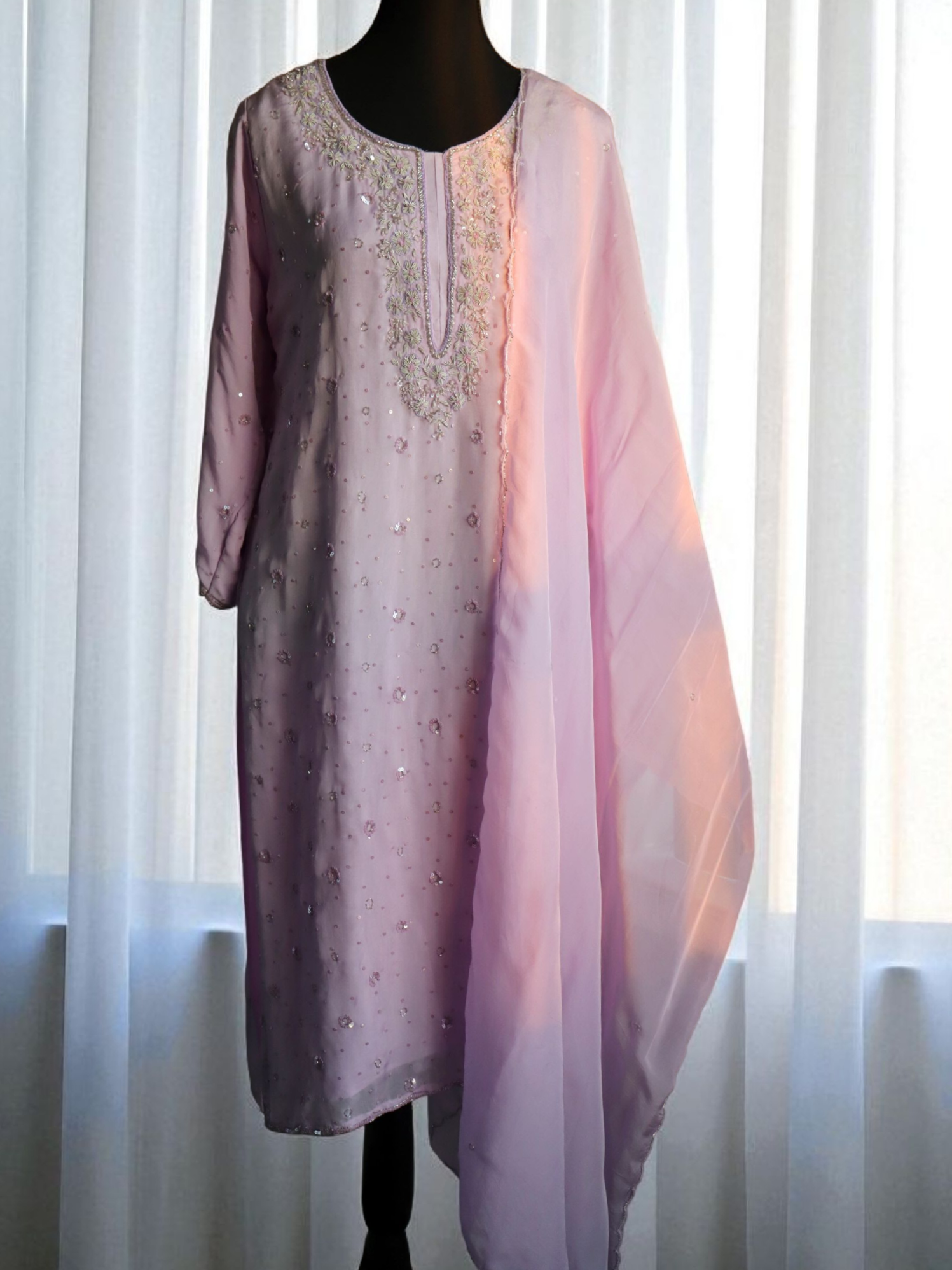 Lilac Embroidered Organza Suit