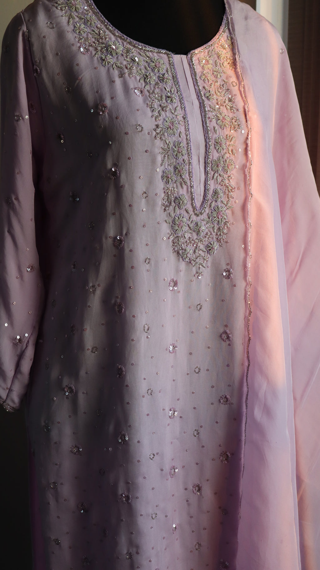 Lilac Embroidered Organza Suit