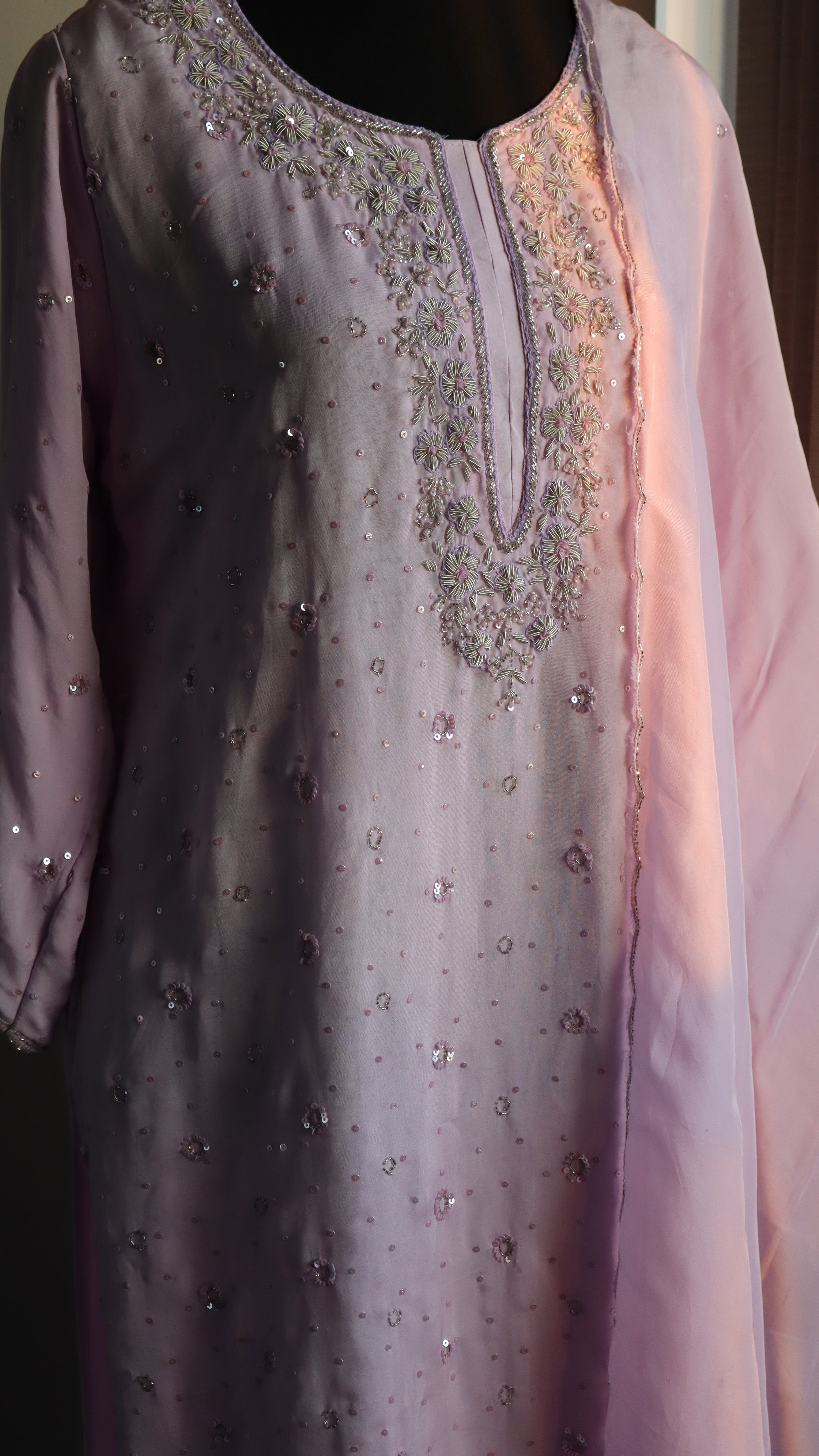 Lilac Embroidered Organza Suit