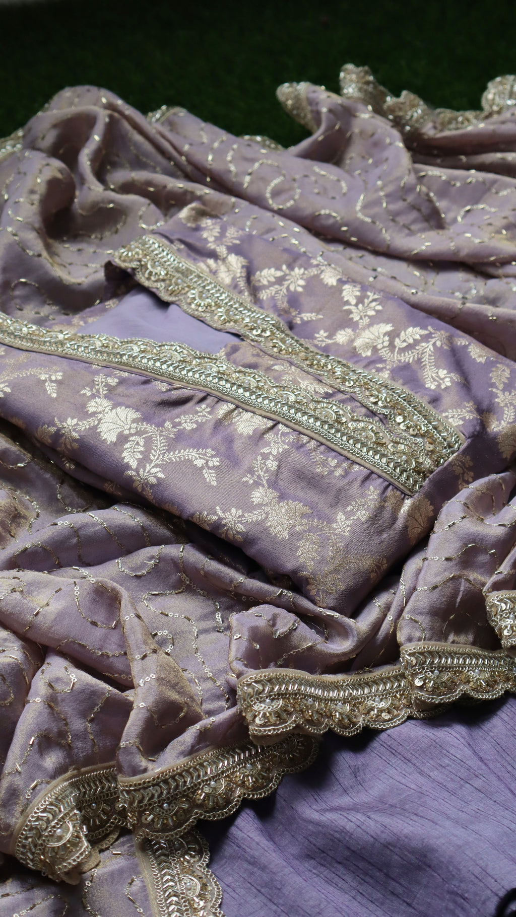 Lilac Brocade Ensemble with Hand-Embellished Dupatta
