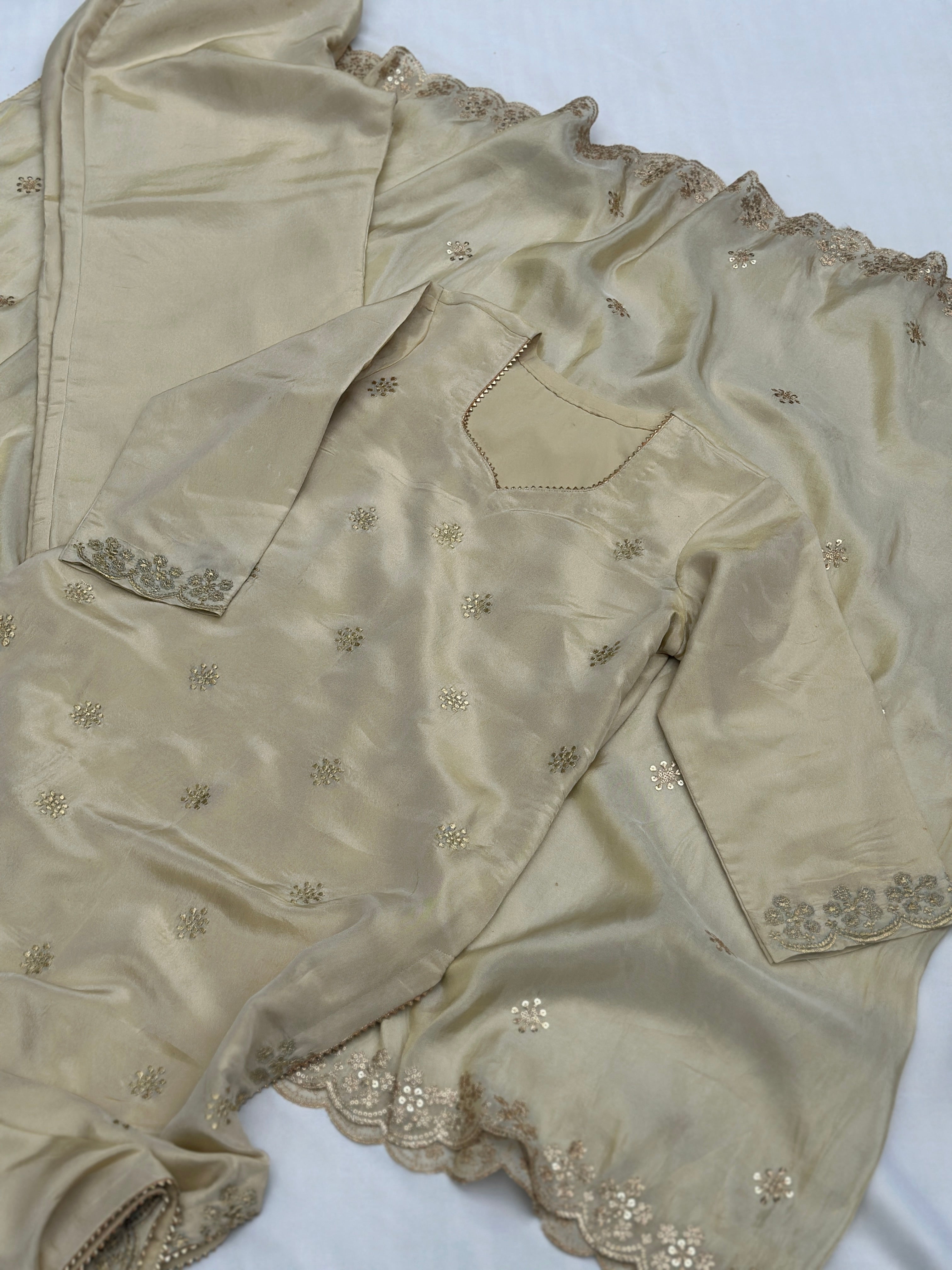 Zeenat Ivory and Gold Tissue Suit