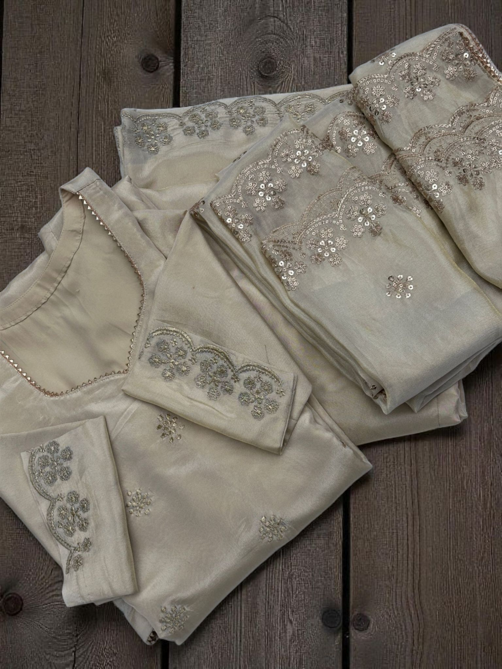 Zeenat Ivory and Gold Tissue Suit