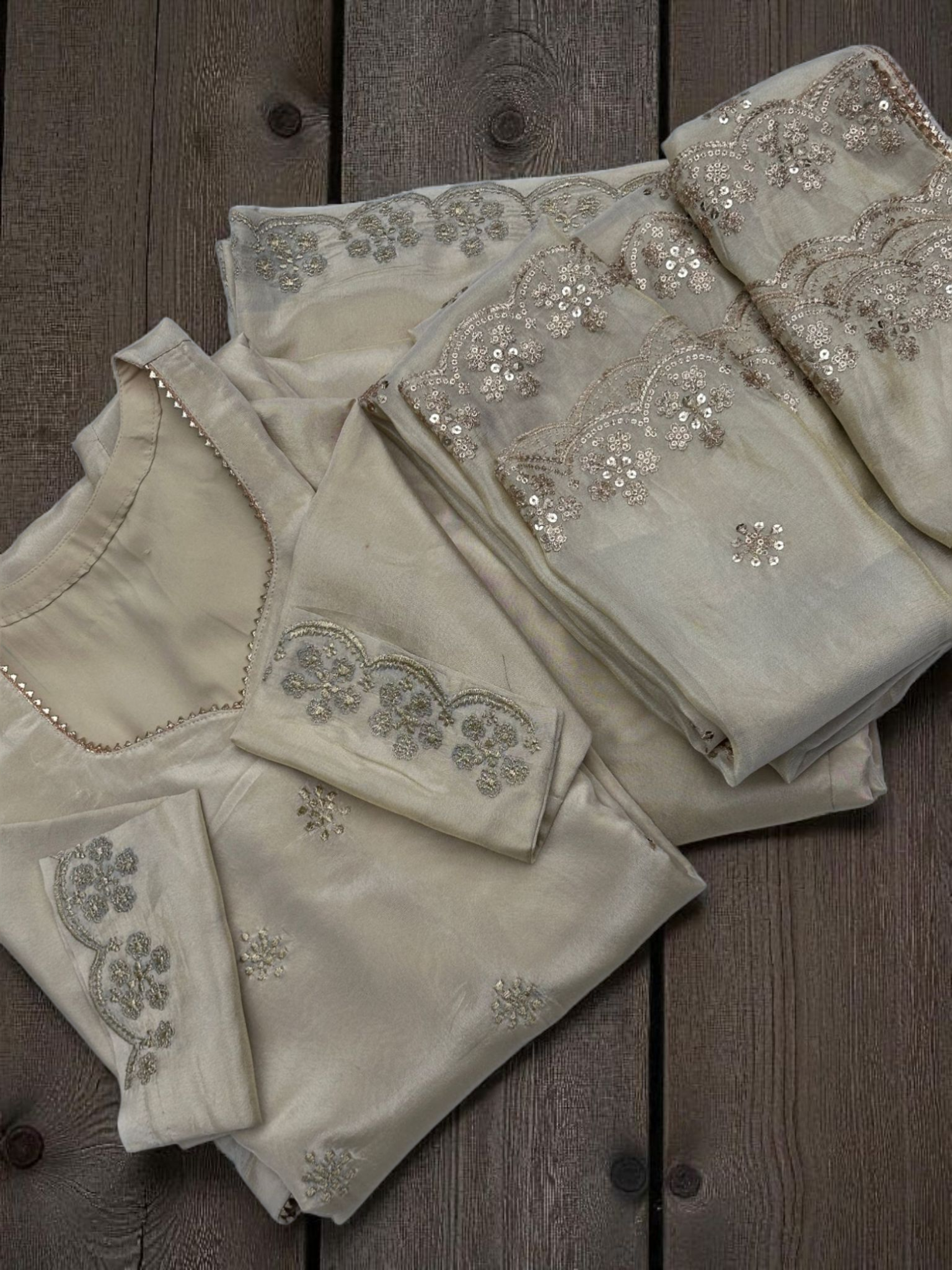 Zeenat Ivory and Gold Tissue Suit