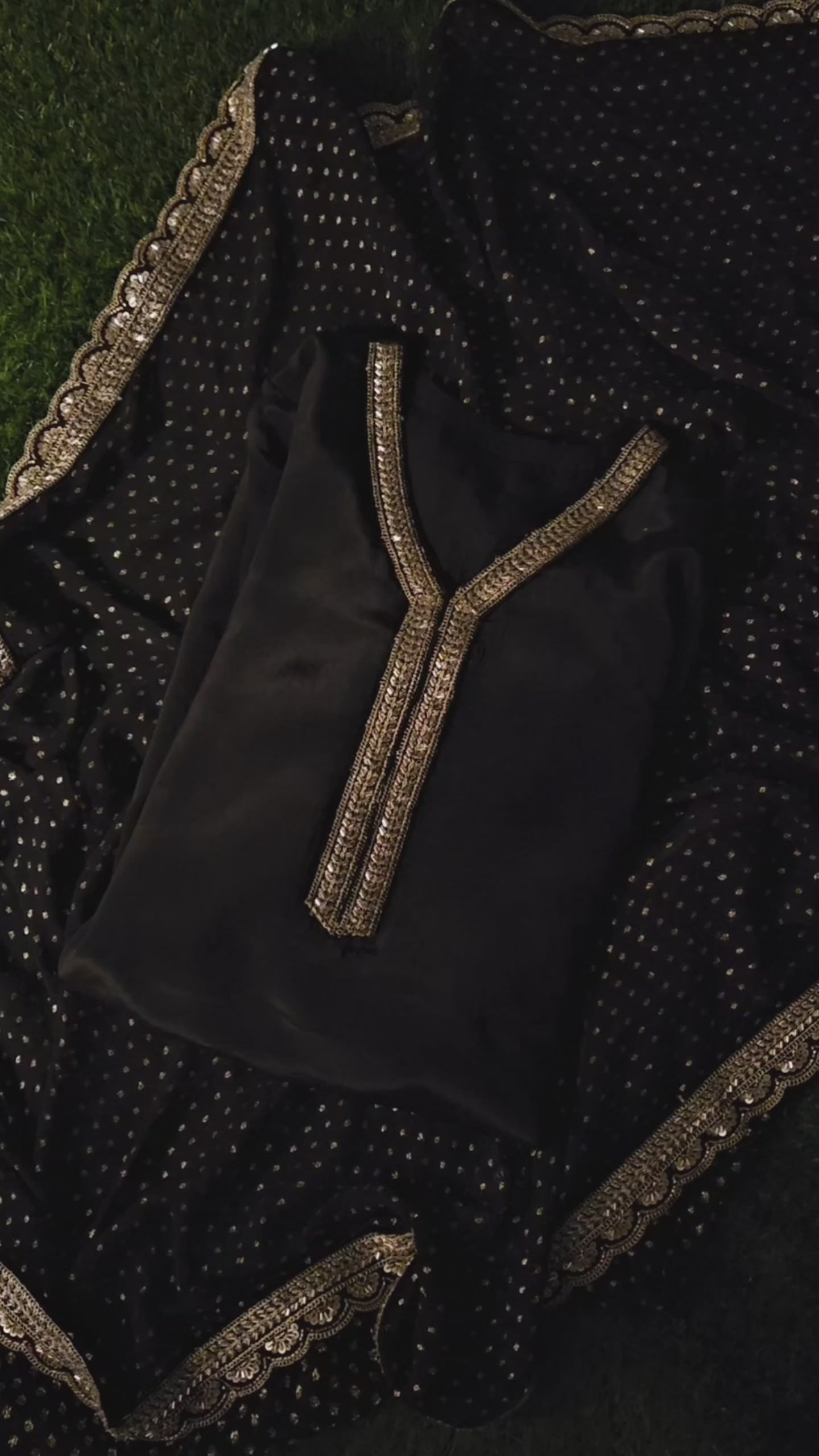 Black Natural Crepe Suit with Embroidered Chiffon Dupatta