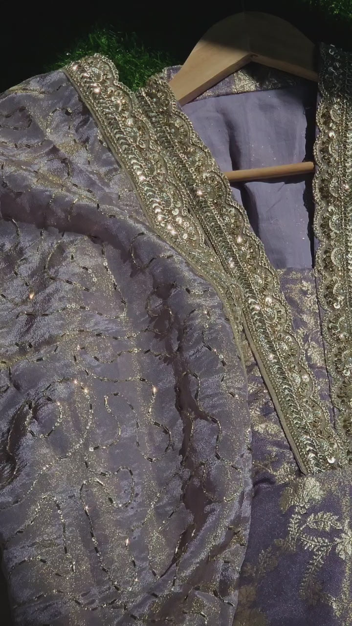 Lilac Brocade Ensemble with Hand-Embellished Dupatta